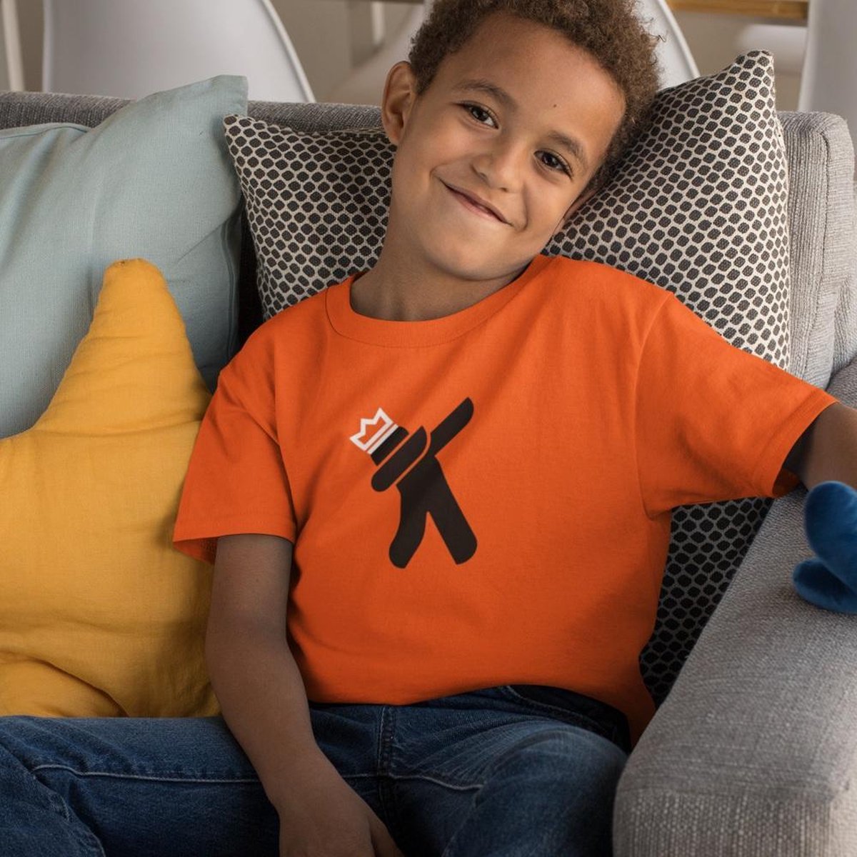 Oranje EK WK & Koningsdag T-Shirt Kind Dab King (12-14 jaar - MAAT 158/164) | Oranje kleding & shirts | Feestkleding